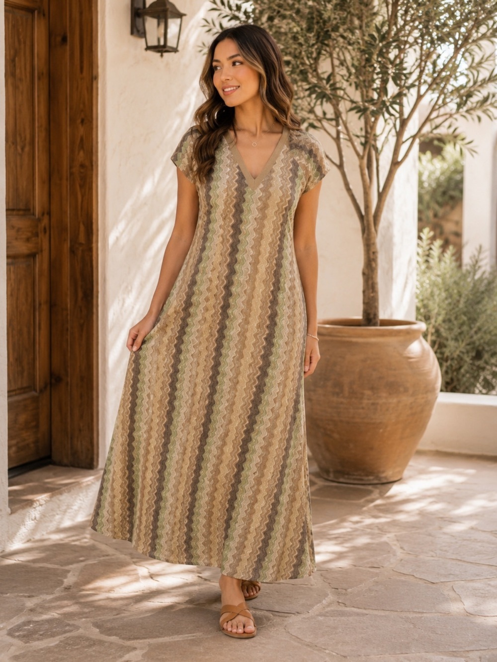 MADE IN ITALY Colorful Chevron Maxi Dresses